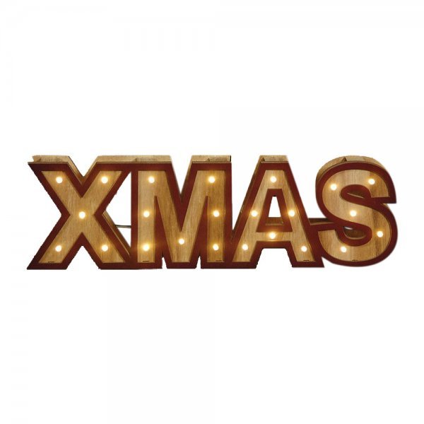 Χριστουγεννιάτικη Διακοσμητική Ξύλινη Επιγραφή "XMAS", με Μωβ Περίγραμμα και 23 LED (43cm)